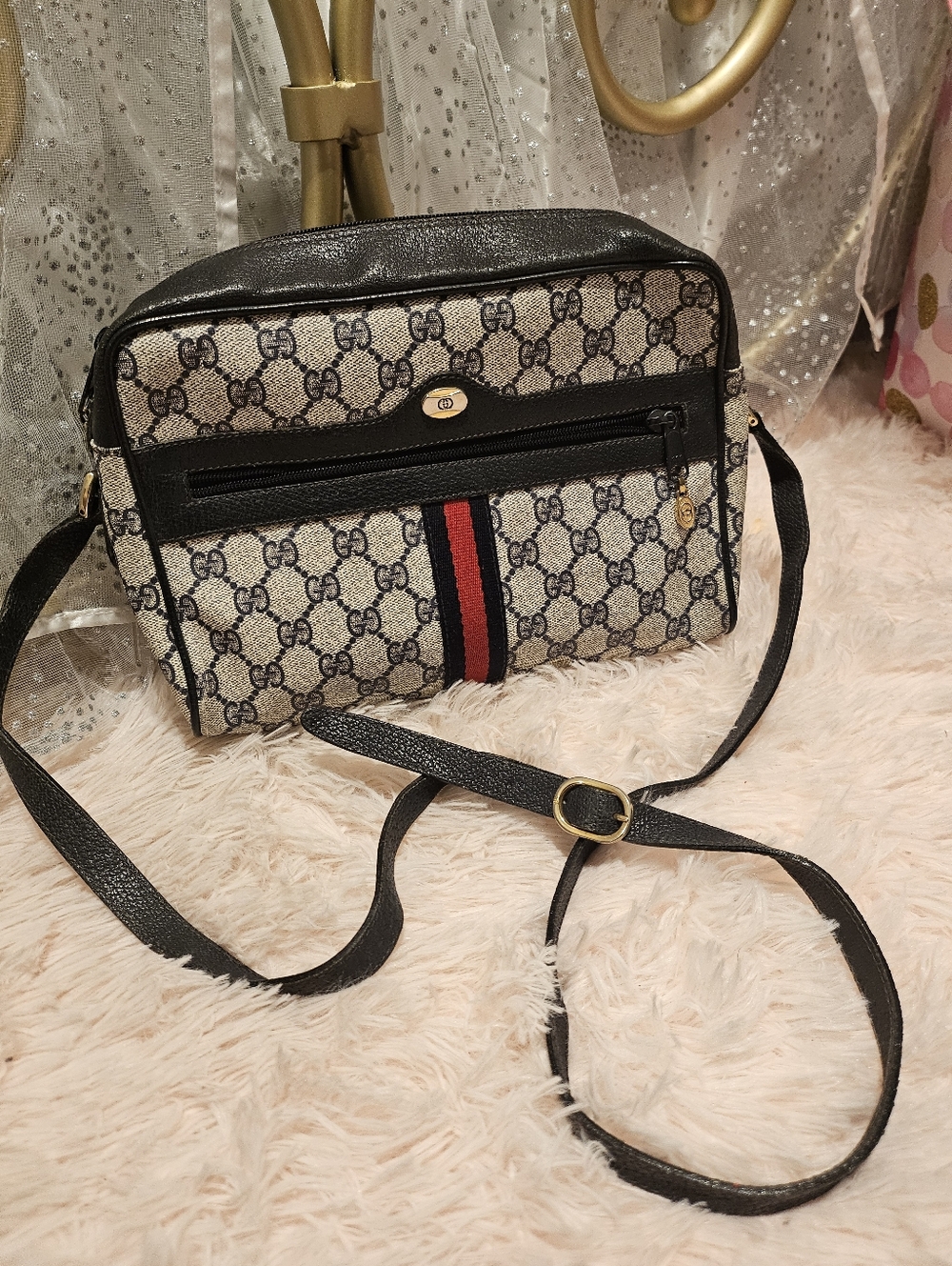 Gucci Vintage Blue GG Supreme Ophidia PVC Canvas Shoulder Bag